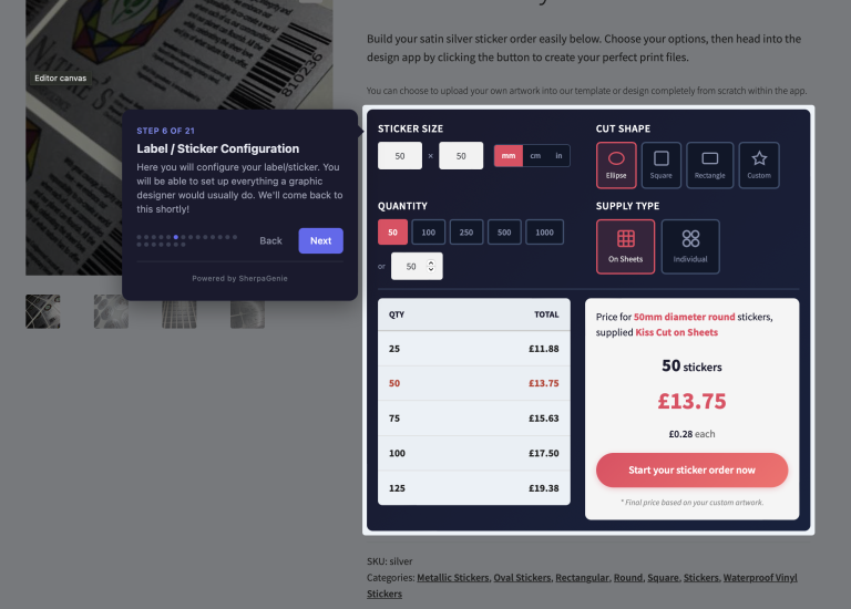 Sherpagenie website guide in action on a clients website