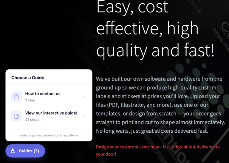Multiple website guide button, showing off SherpaGenies ability to host multiple online guides with a single code snippet.